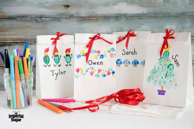 Finger painted Christmas Treat Bags 