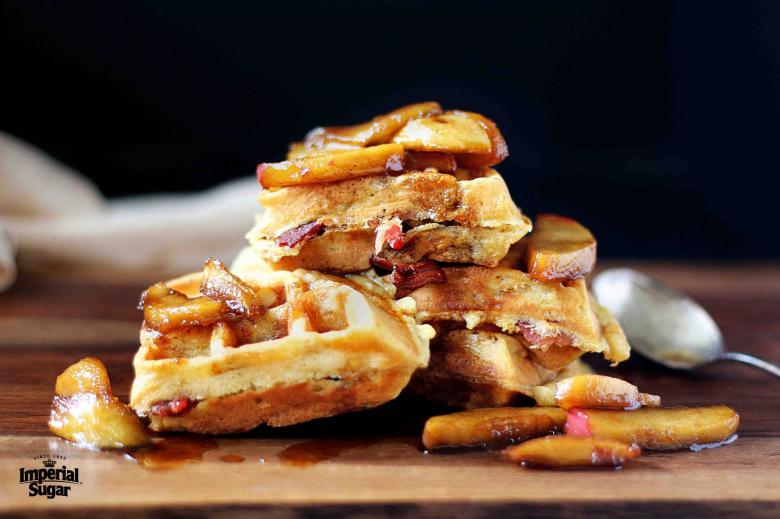 Bacon and Cheddar Waffles with Caramelized Apples