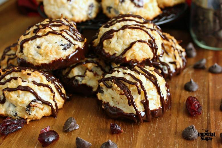 Chocolate Dipped Cranberry Coconut Macaroons