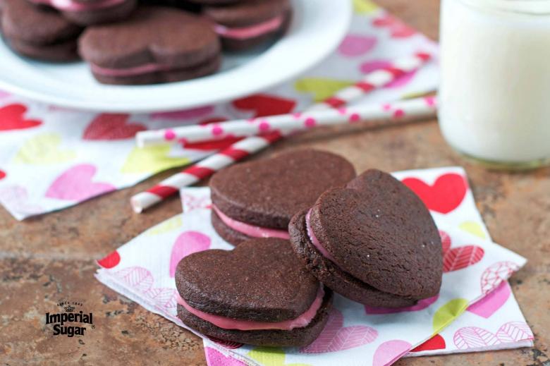 Chocolate Heart Sandwich Cookies with Raspberry Cream Cheese Filling