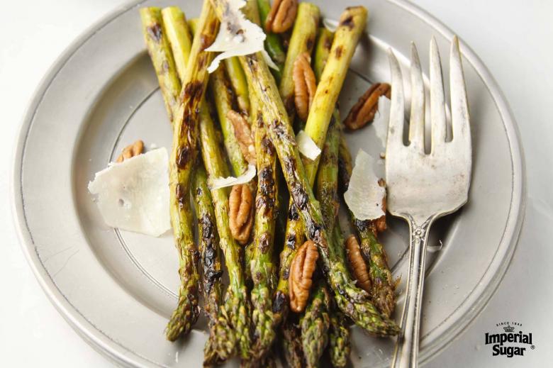Grilled Asparagus with Toasted Pecans and Shaved Parmesan