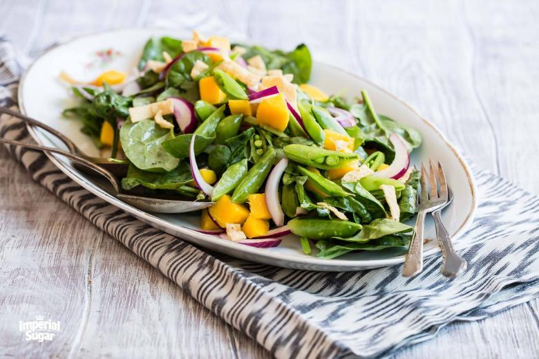Mango Spinach Salad with Sugared Wonton Strips