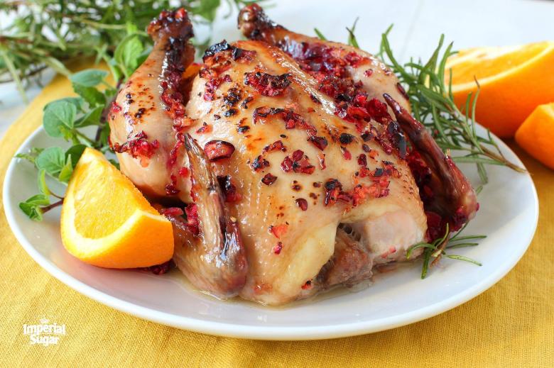 Cranberry Crusted Cornish Hens