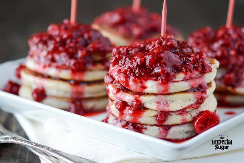 Homemade Pancakes with Raspberry Sauce