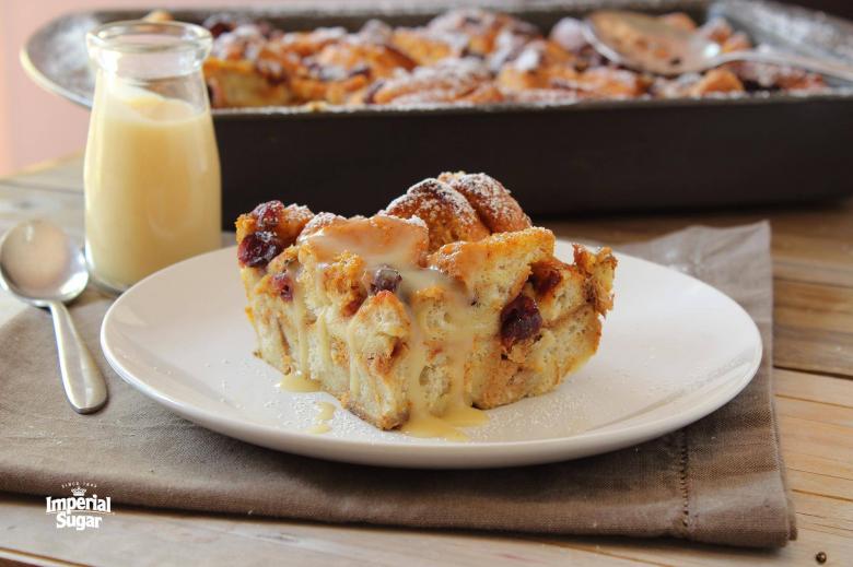 Pumpkin-Cranberry Bread Pudding with Hot Buttered Rum Sauce