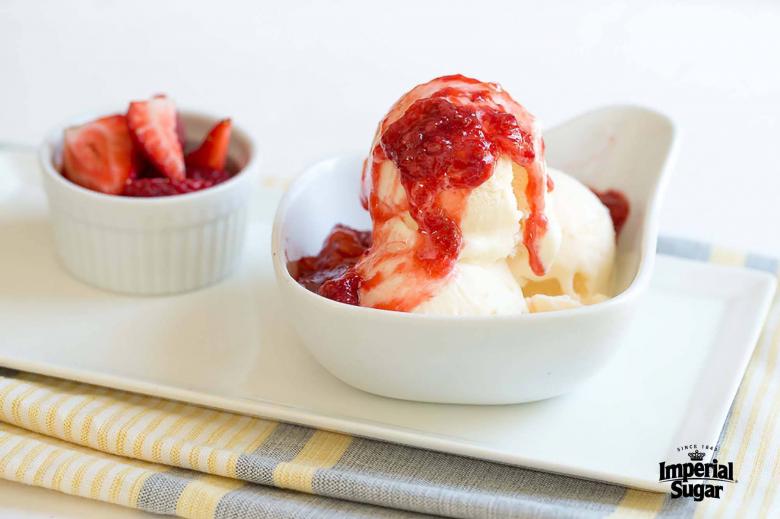 Toasted Coconut Ice Cream with Strawberry Sauce