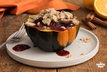 Cookie Topped Fruit Stuffed Acorn Squash