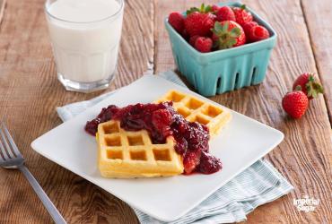 Cornmeal Waffles with Quick Strawberry & Cranberry Fruit Compote