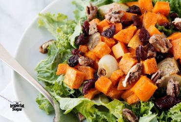 Kale & Roasted Sweet Potato Salad with Candied Pecans