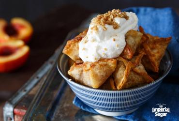 Peach Cobbler Wontons with Bourbon Whipped Cream imperial